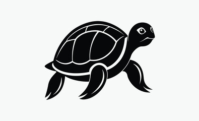 Tranquil turtle vector, silhouette of turtle swimming in black and white, ocean symbolism 