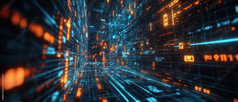 Poster futuristic data stream with glowing lines and patterns