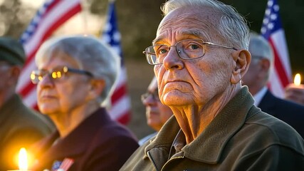 A solemn candlelight vigil commemorating Veterans Day, celebrating sacrifice and unity. - Powered by Adobe