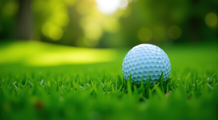 Obraz premium Close-up of a golf ball resting on a lush green grass. Perfect for sports, leisure, and nature themes.
