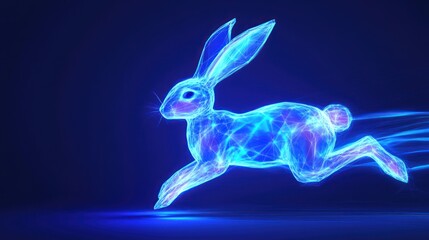Abstract digital rabbit running, dark background