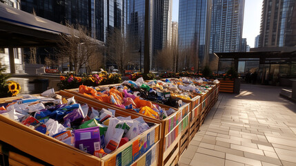 Overflowing Recycling Station in an Urban Setting