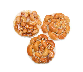 Honey bars with peanuts, sesame and sunflower seeds isolated