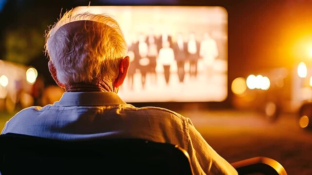 An elderly veteran reminisces about his military past at a nostalgic drive-in theater.