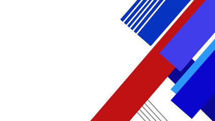 Vector blue and red abstract geometric background with gradient rectangles and stripes on white background.