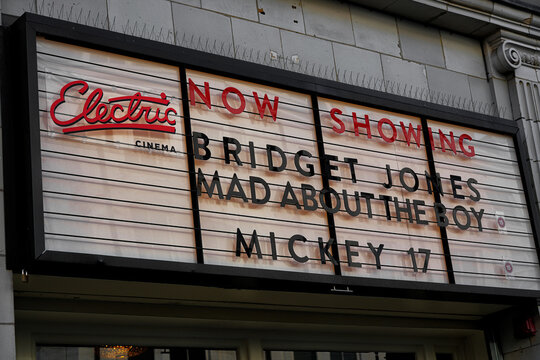Vintage Luxury Cinema, Mickey 17 Movie, Bridget Jones Mad About the Boy Film Marquee Title, Electric Cinema Signage, Movie Theater Exterior, Portobello Road, Notting Hill, London, UK, March 2025