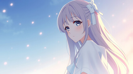 a charming anime waifu girl wallpaper, chill, lo-fi, created by generative ai