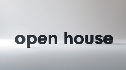 Open house event announcement with bold typography on a minimalist background