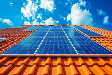 Solar panels installed on the roof of a modern business building under a clear sky