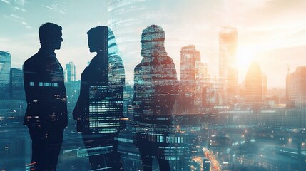 Fototapeta premium Team Brainstorming Session with City Skyline in Moscow at Sunset