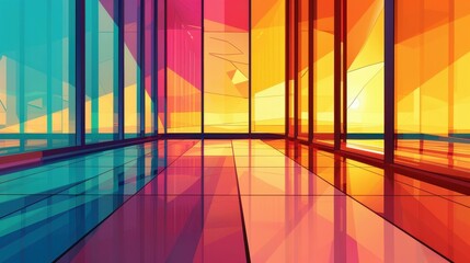 A sleek, bright office interior featuring clean lines and reflective surfaces, perfect for modern business or design inspiration.