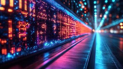 Obraz premium Neon Lightscape: Futuristic Digital Corridor