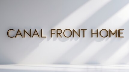 Modern canal front home signage reflecting light and elegance in a contemporary setting