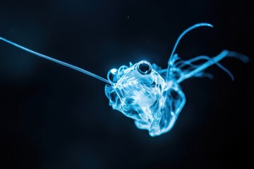 Glowing Anglerfish in Abyss: Bioluminescent Lure Casts Haunting Blue Light