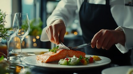 Chef Preparing Exquisite Salmon Dish