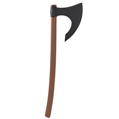 Battle axe with a curved blade isolated on transparent