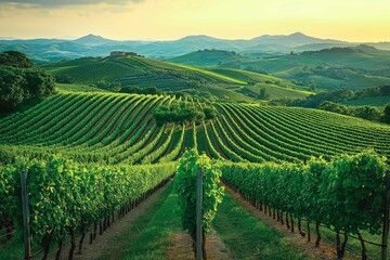Fototapeta premium Vineyard with Rolling Hills in the Background