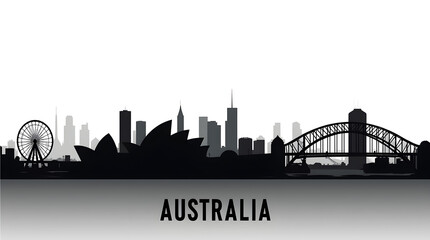 Naklejka premium Black and White Sydney Australia Skyline Silhouette Cityscape Photo Iconic Opera House Harbour Bridge Travel Australia Spectacularly Memorable Landmarks