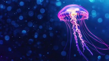 Fototapeta premium Glowing Comb Jelly Drifting in Deep Ocean