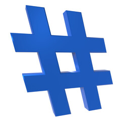 Blue hashtag symbol isolated on transparent