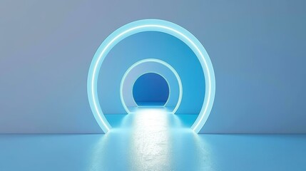 A vibrant blue scifi corridor invites you to an unknown destination, blending digital art with futuristic design elements.