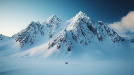 Obraz premium Majestic Arctic Landscape: A Polar Bear's Solitude Amidst Snow-Covered Peaks