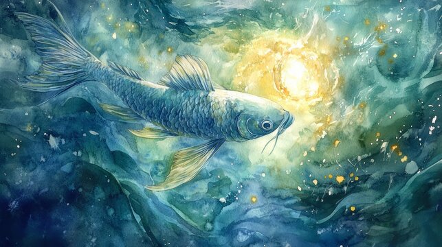 Generic Radiant Watercolor View Matsya Matsya Incarnation