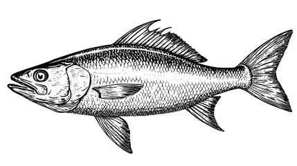 Obraz premium Detailed hand-drawn engraving of a vintage fish illustration for tattoo and product design applications