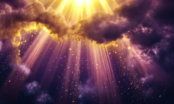 Divine light piercing through dark clouds