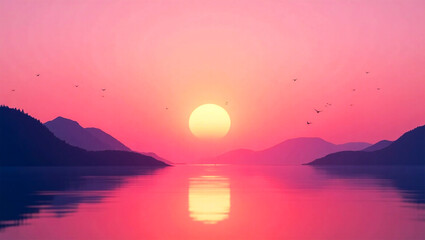 Scenic Sunset Over Calm Waters A Serene Landscape of Tranquility and Natural Beauty. Generative AI