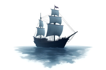 Obraz premium Haunting Ghost Ship Watercolor Clipart, Die Cut, Hyper-Realistic, Centered Image on White Background