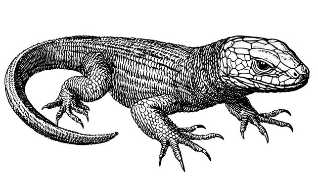 Engraved illustration of a lizard showcasing intricate hand-drawn details and vintage style suitable for tattoo and product design