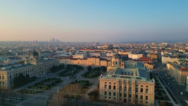 Vienna skyline featuring Naturhistorisches Museum during sunrise aerial view
