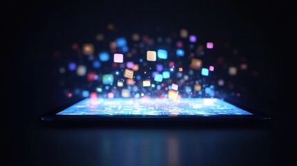 Fototapeta premium Tablet with digital data explosion