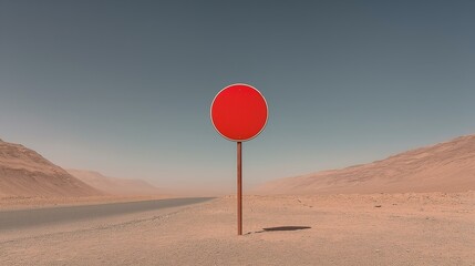 Blank Red Road Sign in Desert Landscape