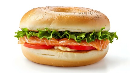 single whole bagel sandwich with salmon isolated