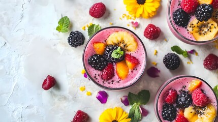 assorted of fruit smoothie- organic fruit detox
