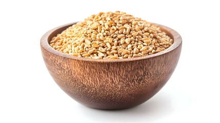uncooked wheat germ in the wooden bowl isolated