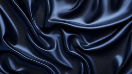 Fototapeta premium Dark Blue Silk Fabric Draped Softly Elegant Texture