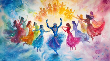 Generic Festive Watercolor Scene Lord Vibrant Dancing