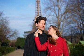 Happy couple sharing a romantic moment in Paris