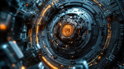 Fototapeta premium Futuristic Cybernetic Mechanical Interface with Gears and Lights