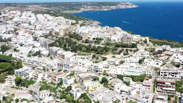 Aerial view of Castro town and his Aragonese Castle. Lecce, Salento, Puglia, Italy
