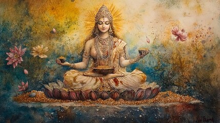 Food Serene Watercolor Scene Grains Yellows Browns