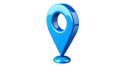 Blue location pin icon showing accurate global positioning on transparent background