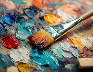 Fototapeta premium Palette with paint and brush (1)
