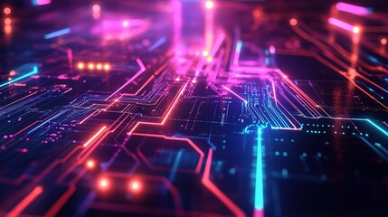 Obraz premium Futuristic Circuit Board with Glowing Connections in Vibrant Colors