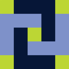 Neon dark and light blue interlocking rectangles on a bright lime background