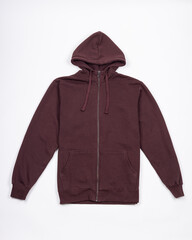 Men's sweatshirt with zipper and hood in burgundy. isolated on a white background © Jakub