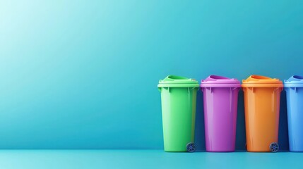 Vibrant trash collection grid with colorful sorting bins in urban environment for effective waste management